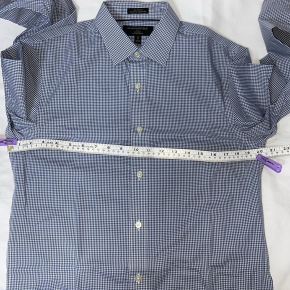 2/60$ Men’s Banana Republic white&blue checks slim fit non‎ iron shirt Sz small - Picture 7 of 10
